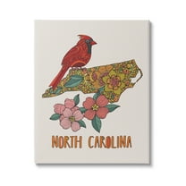 Stupell Industries North Carolina Cardinal Detailed Floral State Pattern Graphic Art Gallery Wrapped Canvas Print Wall Art, Design by Valentina Harper