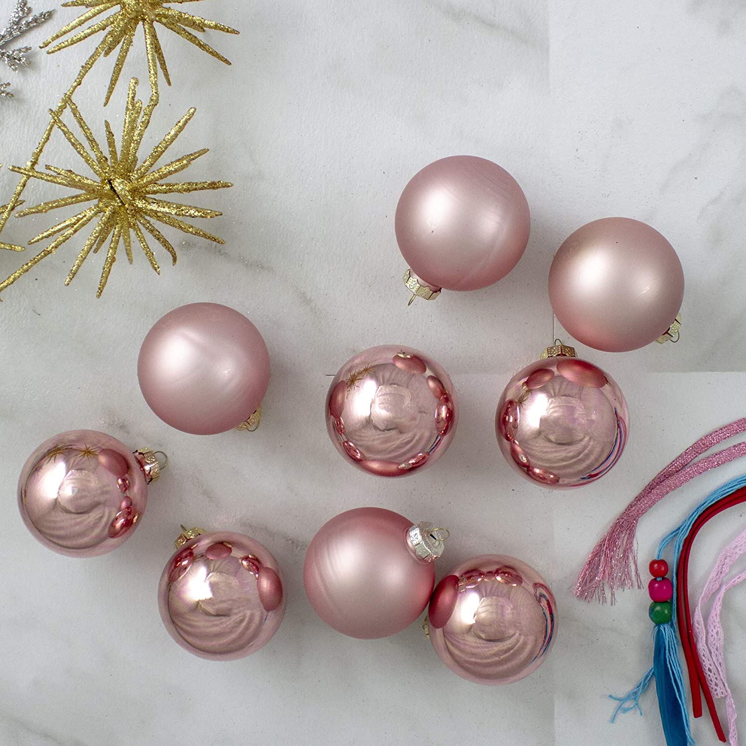 9-Piece Shiny and Matte Pink Glass Ball Christmas Ornament Set 2.5" (65mm)