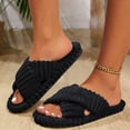 thumbnail image 2 of YLYL Corduroy Women House Slippers Memory Foam Crossbands Open Toe Slip on Indoor Outdoor Bedroom Slippers, 2 of 9