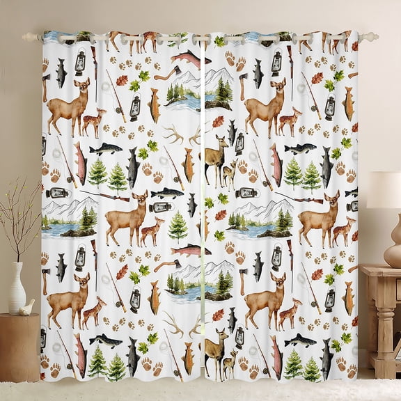 Castle Fairy Kids Children Teens Animal Deer Big Bass Fish Black Out Curtains,Wildlife Fishing And Hunting Curtains Pack of 2 (42x63 Each),Moutain Woodland Bedroom Curtains,Breathable Home Decor