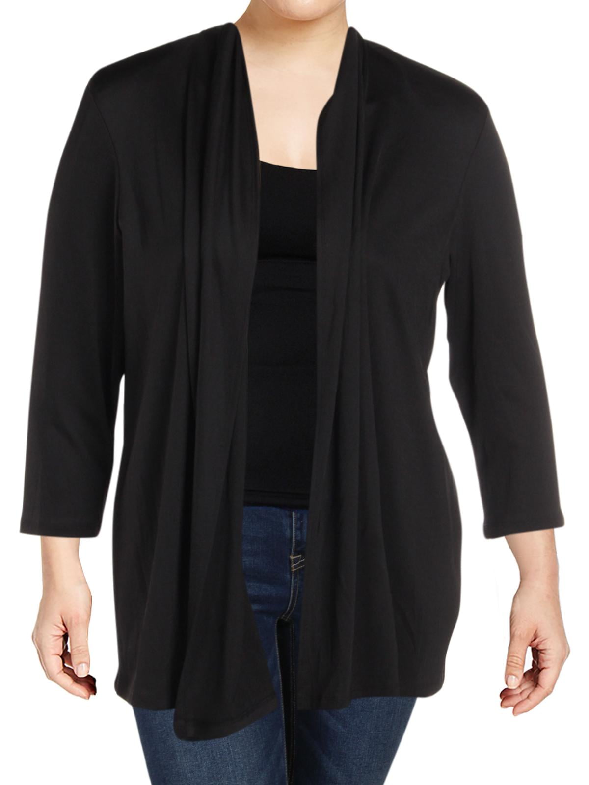 Kasper Kasper Womens Plus Drape Collar Gathered Back Cardigan Top