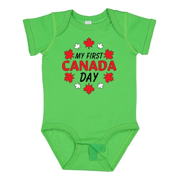 Inktastic My First Canada Day with Red and White Maple Leaves Boys or Girls Baby Bodysuit