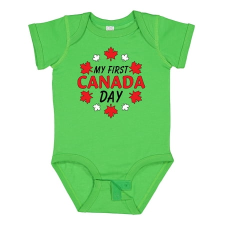 

Inktastic My First Canada Day with Red and White Maple Leaves Gift Baby Boy or Baby Girl Bodysuit