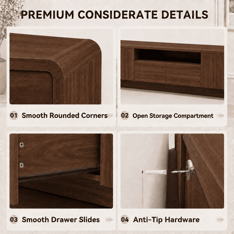 Lacoo 70 Inch TV Stand for 55-75 Inch TVs, Entertainment Center with 2 Drawers and Storage Cabinets, Media Console for Living Room , Walnut