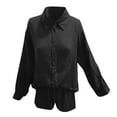 thumbnail image 5 of Conjunto de camisa de manga larga lisa y pantalones cortos para mujer: ropa informal de playa, cintura elástica, tallas S-XXL, contorno de pecho 130-146 cm, 5 of 5
