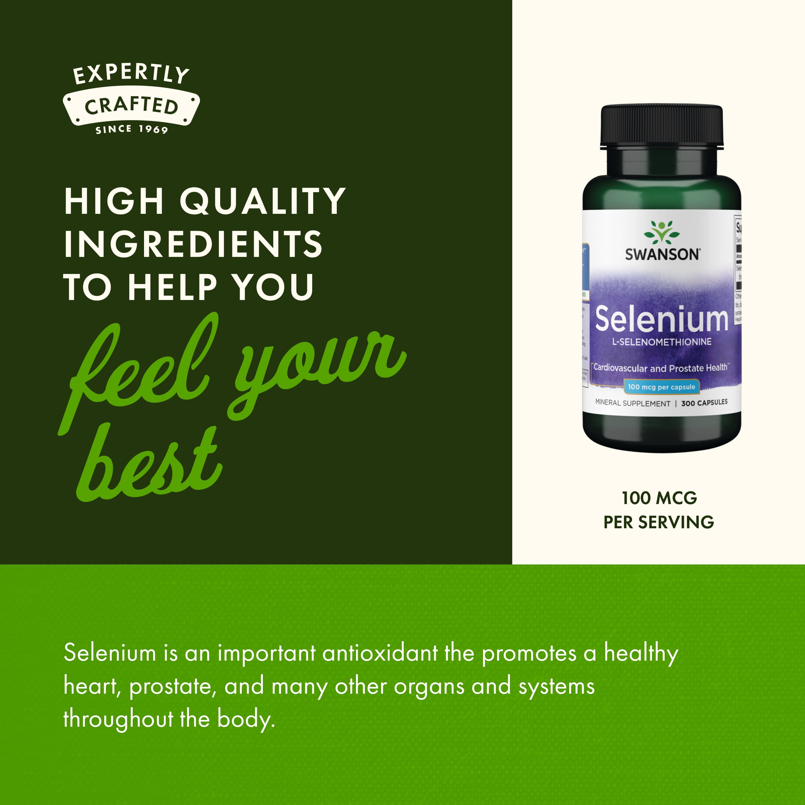 Swanson Selenium (L-Selenomethionine) - Herbal Supplement Promoting Heart Health & Prostate Health - May Support Immune System & Thyroid Health - (300 Capsules, 100mcg Each) 2 Pack