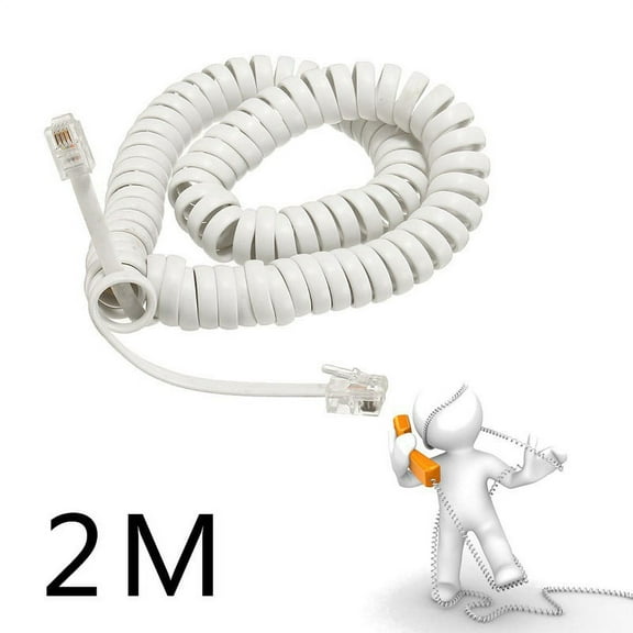 2M Coiled Telephone Handset Cable Rj10 Phone Lead Extension Curly Spring Cord