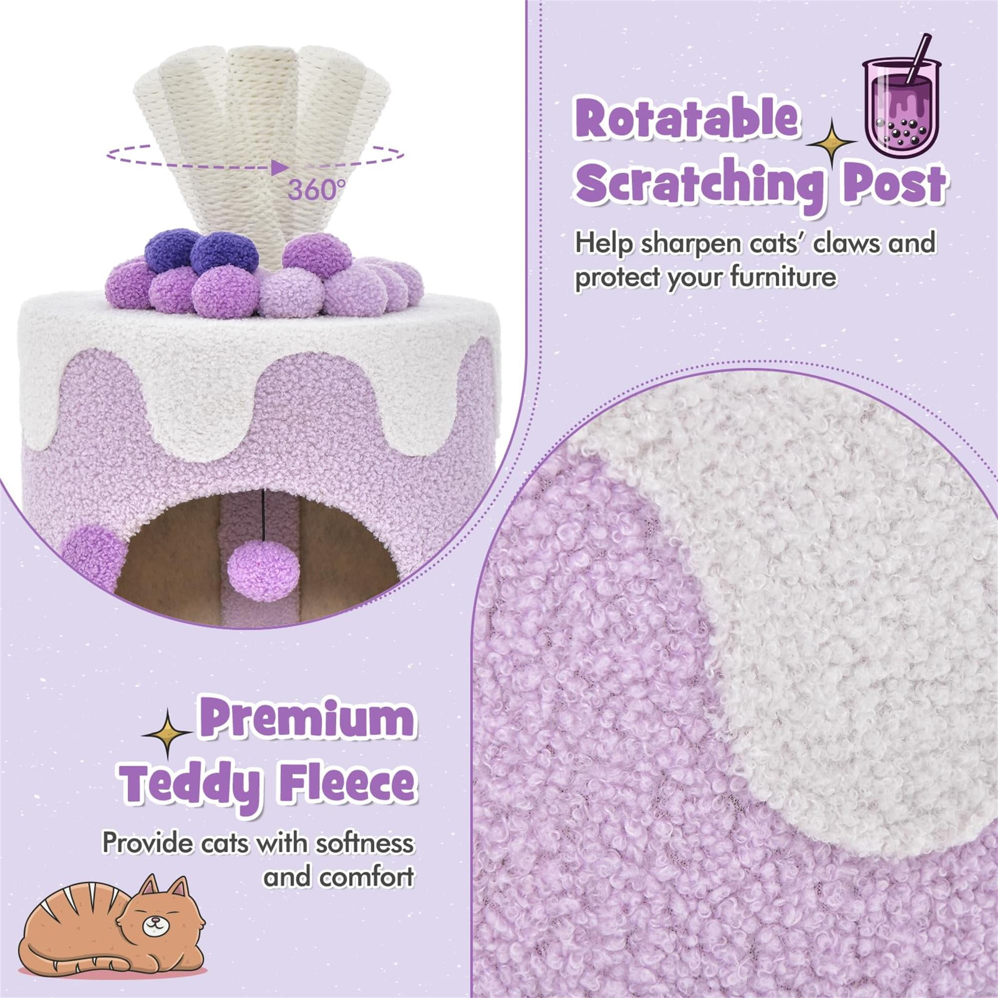 Kadyn 27" Cat Cave Bed with Scratching Post, Cat House for Indoor Cats, Modern Cat Condo Cat Nest Cute Prevents Furniture Damage Cat Shelter, Purple and White