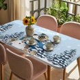thumbnail image 3 of Light Blue Christmas Snowman Table Cloths for 4 Foot Rectangle Tables, Xmas Tree Elk Gifts Snowflake Patio Waterproof Elastic Fitted Tablecloths, Washable Rectangular Table Cover for Camping, 3 of 8