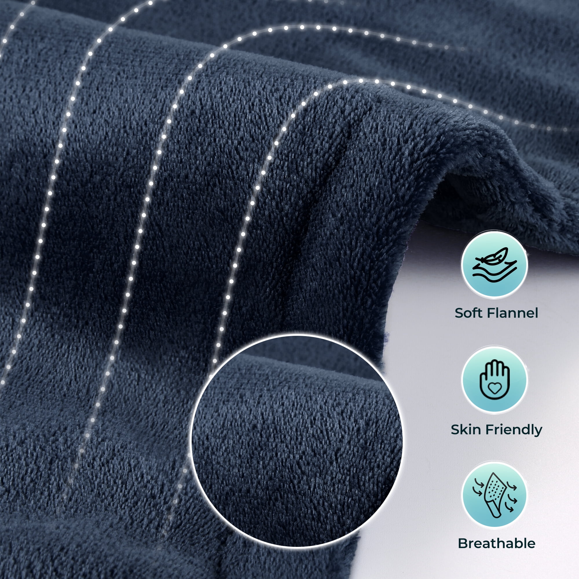 MaxKare Extra Large Flannel Heating Pad with 4 Heat Settings & Auto Shutoff for Full Body Stress Relief, Navy Blue, One Size (24"x40")