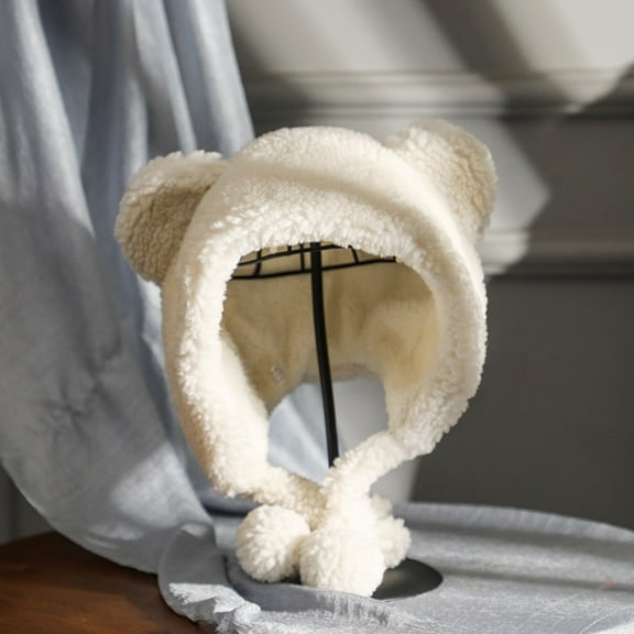 CTIRCHIU 1Pc White Woman Warm Hat Thick Comfortable Cap for Autumn and Winter Wear