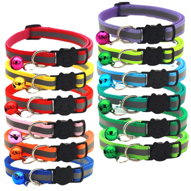 12 Uds. Collar de gato reflectante que se separa con campana, collares de gatito personalizados, collar con hebilla de seguridad ajustable para gatos machos, niñas y niños