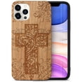 thumbnail image 1 of Case Yard Wooden Case Outside Soft TPU Silicone, Slim Fit Shockproof Wood Protective Phone Cover for Girls Boys Men and Women, Supports Wireless Charging Cross Floral Design case for iPhone-12/12-Pro, 1 of 7