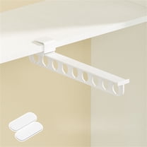 Space Saving Pull Out Slide Rail Pants Rack | No Drill Installation with Adhesive | 9 Hanging Holes | Telescopic Wardrobe Storage Organizer | White or Gray