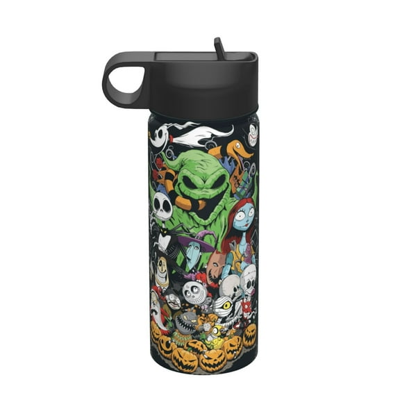 18oz Sports Kids Straw Tumbler,Nightmare Before Christmas Double Wall Durable Tumbler with Silicone Straw Utilizing Leak-Proof Valve, Travel Straw Tumbler