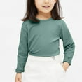 thumbnail image 2 of Povozer Toddler Baby Girl Thick Crewneck Tops Girls Cotton Long Sleeve T-Shirt(Green,3-4Y), 2 of 4