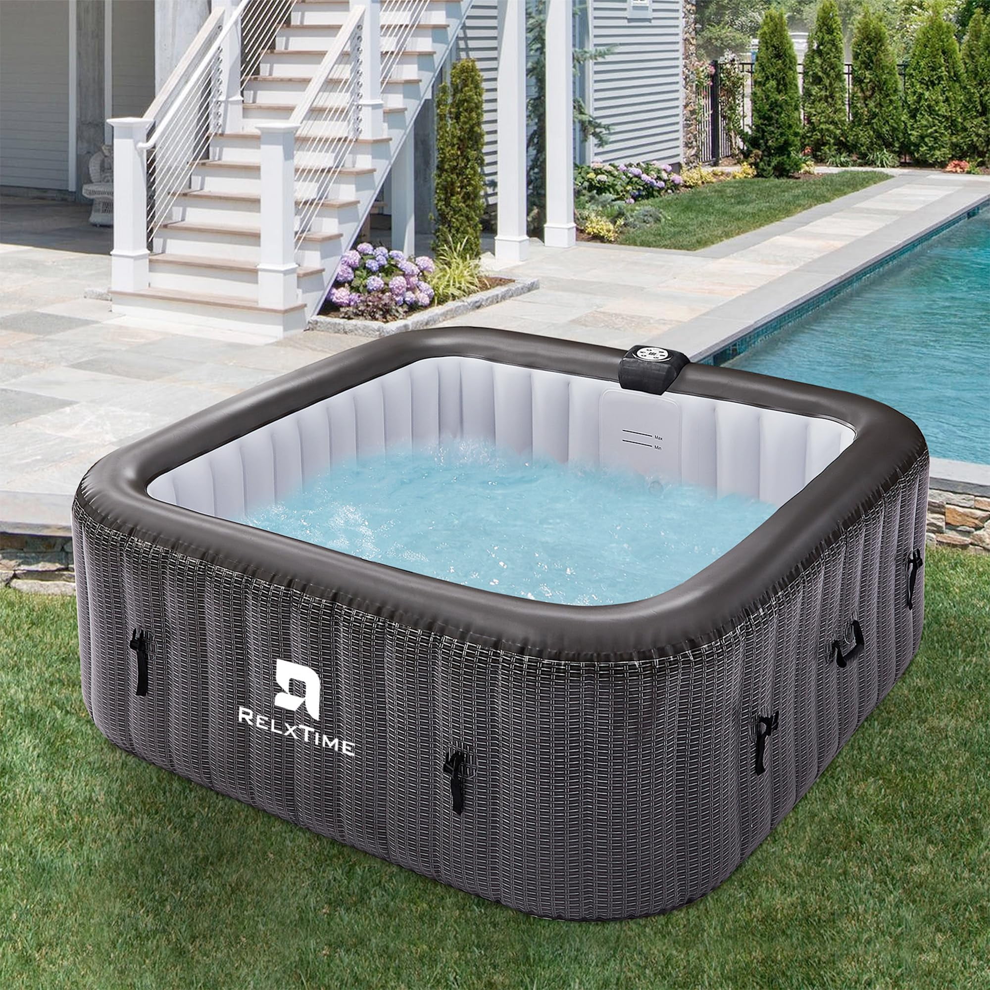 RELXTIME 73" 4-6 Person Inflatable Hot Tub with Energy Efficient Spa Cover/Insulated Cover/Mat