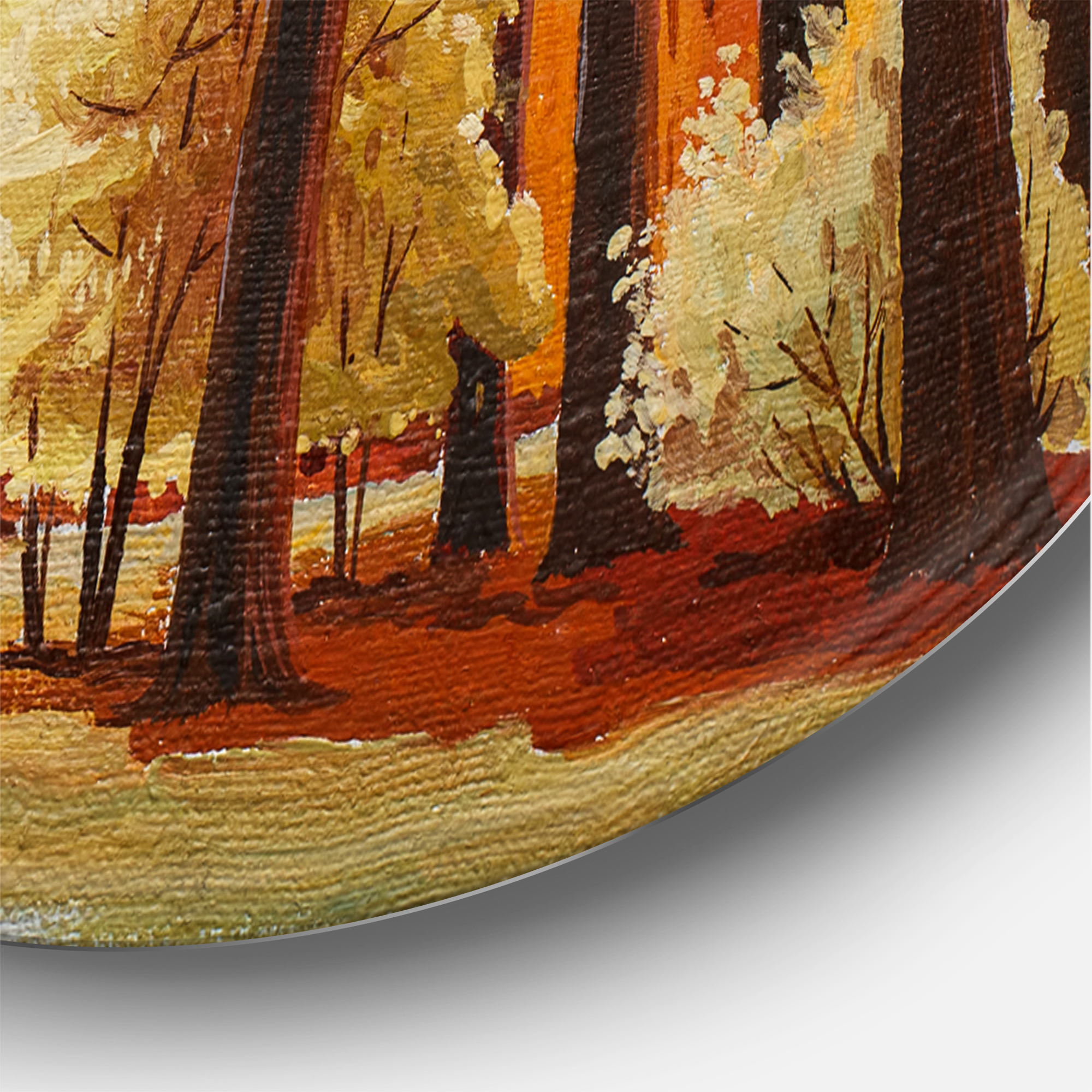 Designart 'Orange Autumn Trees At Sunrise' Farmhouse Circle Metal Wall Art 36x36 - Disc of 36