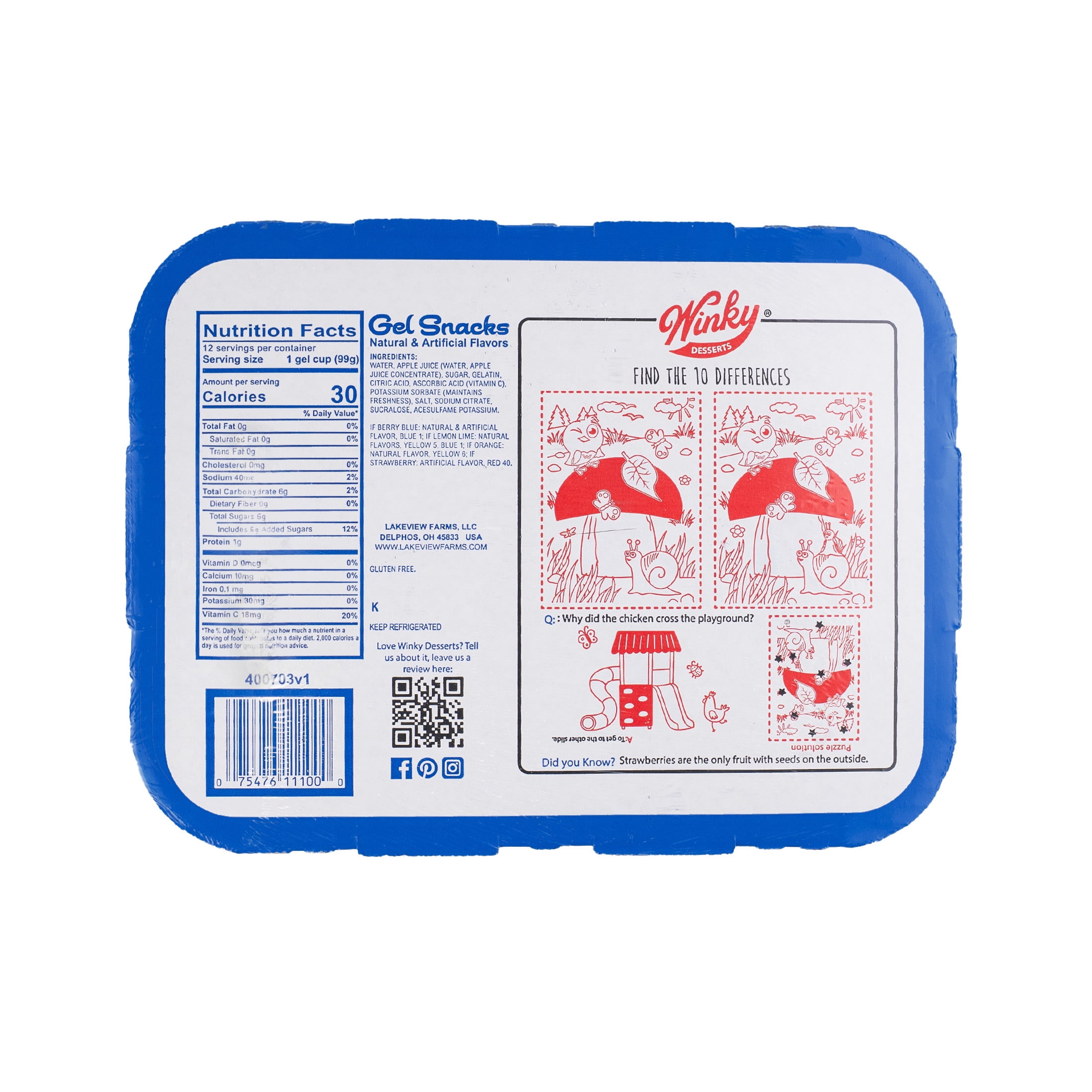 Winky Brand Gelatin, 3.5 oz, 12 Count Plastic Cups, Refrigerated, Gluten-Free