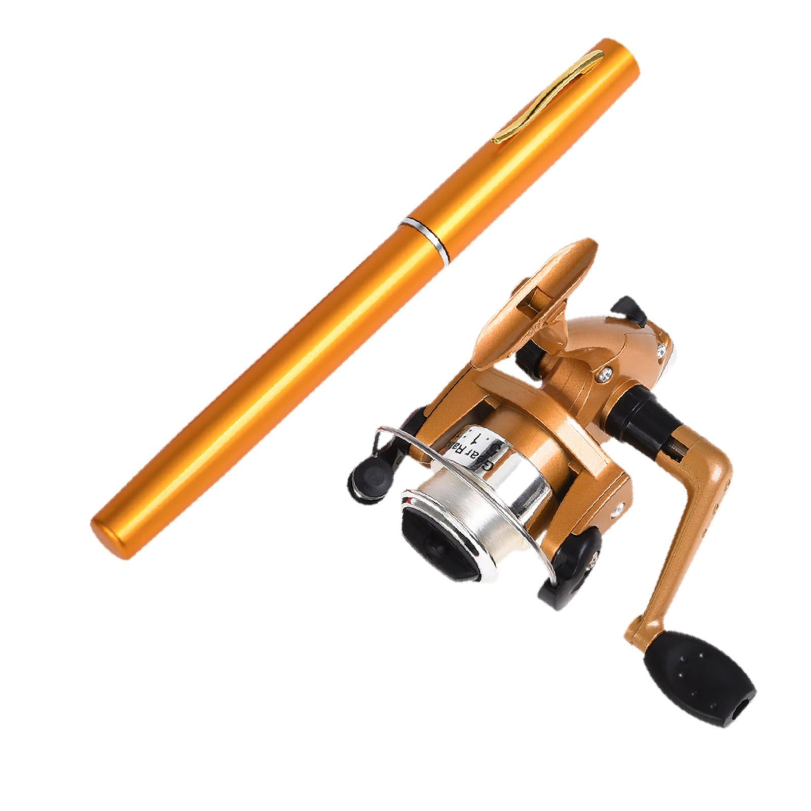 Colaxi Mini Fishing Rod Reel Combo, Mini Pen Fishing Pole Gift with Line Portable Fishing Reel for Outdoor Saltwater Freshwater Boys Gold