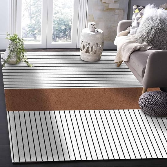 2 x 3ft Boho Area Rug For Living Room Modern Rug Washable Abstract Area Rug Large Non Slip Boho Farmhouse Stripe Texture White Floor Carpet Mat Soft Indoor Rug For Bedroom Nursery
