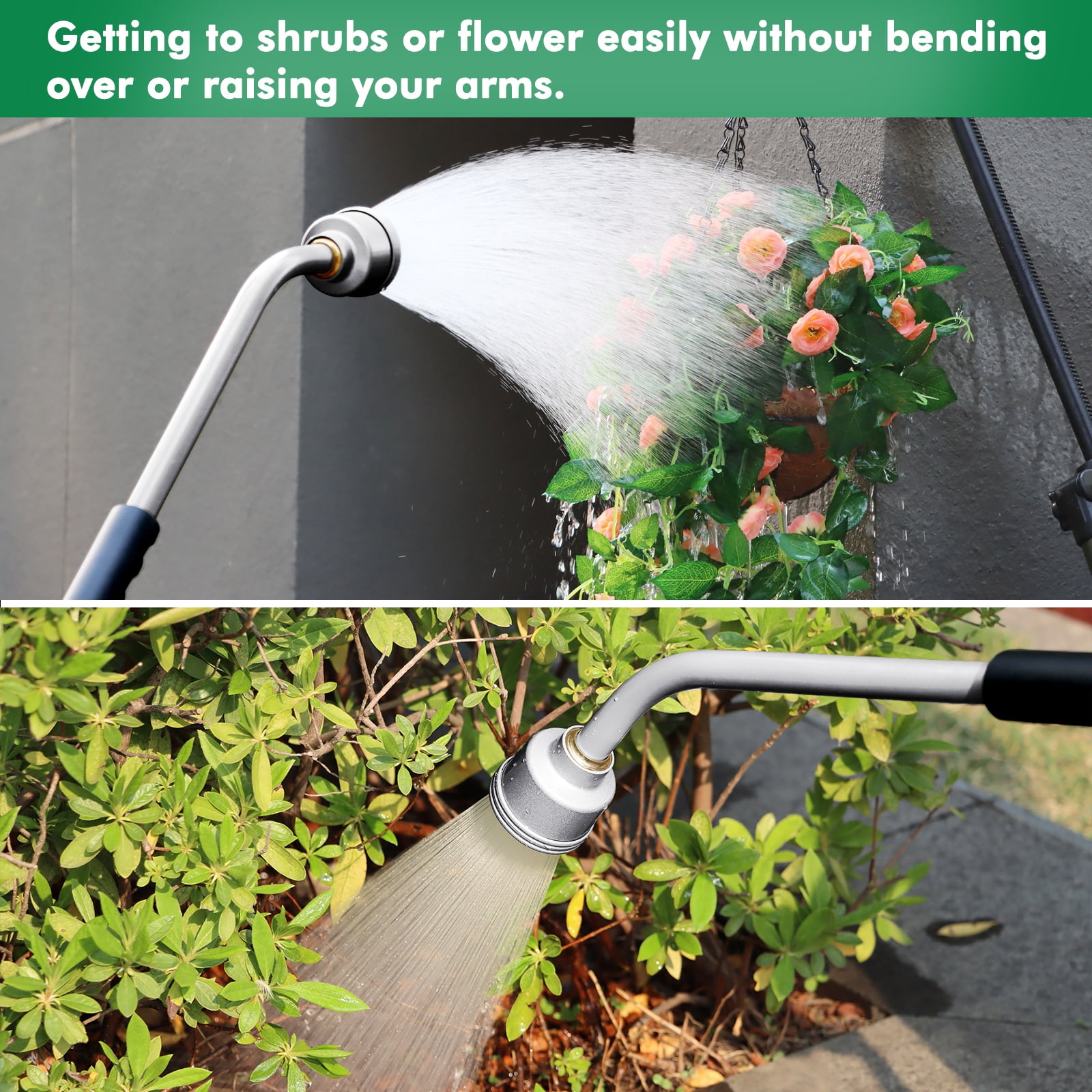 Restmo 24 Inch Metal Watering Wand, Gentle Shower Sprayer with Thumb Flow Control, Heavy Duty Garden Hose Wand for Hanging Baskets, Shrubs, Flowers, Silver