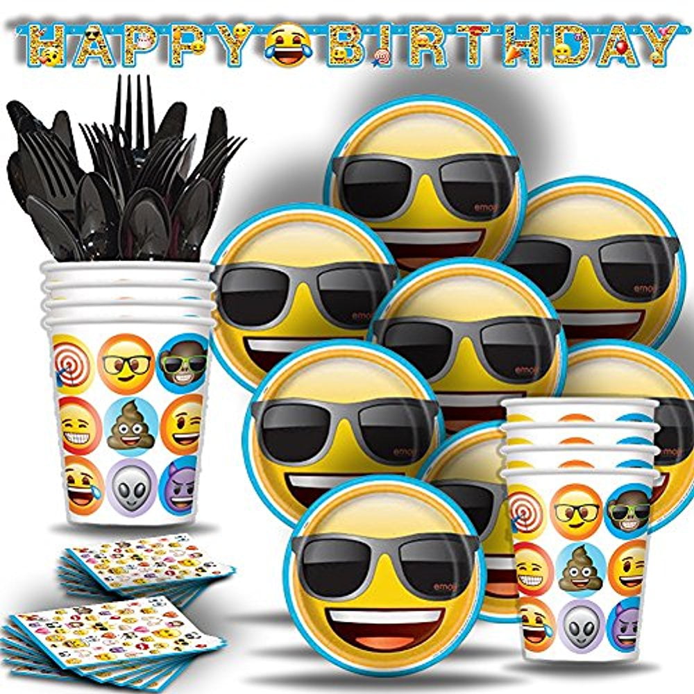 EMOJI Party Pack Birthday Tablecover Cups Plates & Napkins Emoticon Faces {UQ} 