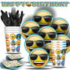 Emoji Birthday Party Supplies - Plates + Cups + Napkins + Cutlery + Birthday Banner