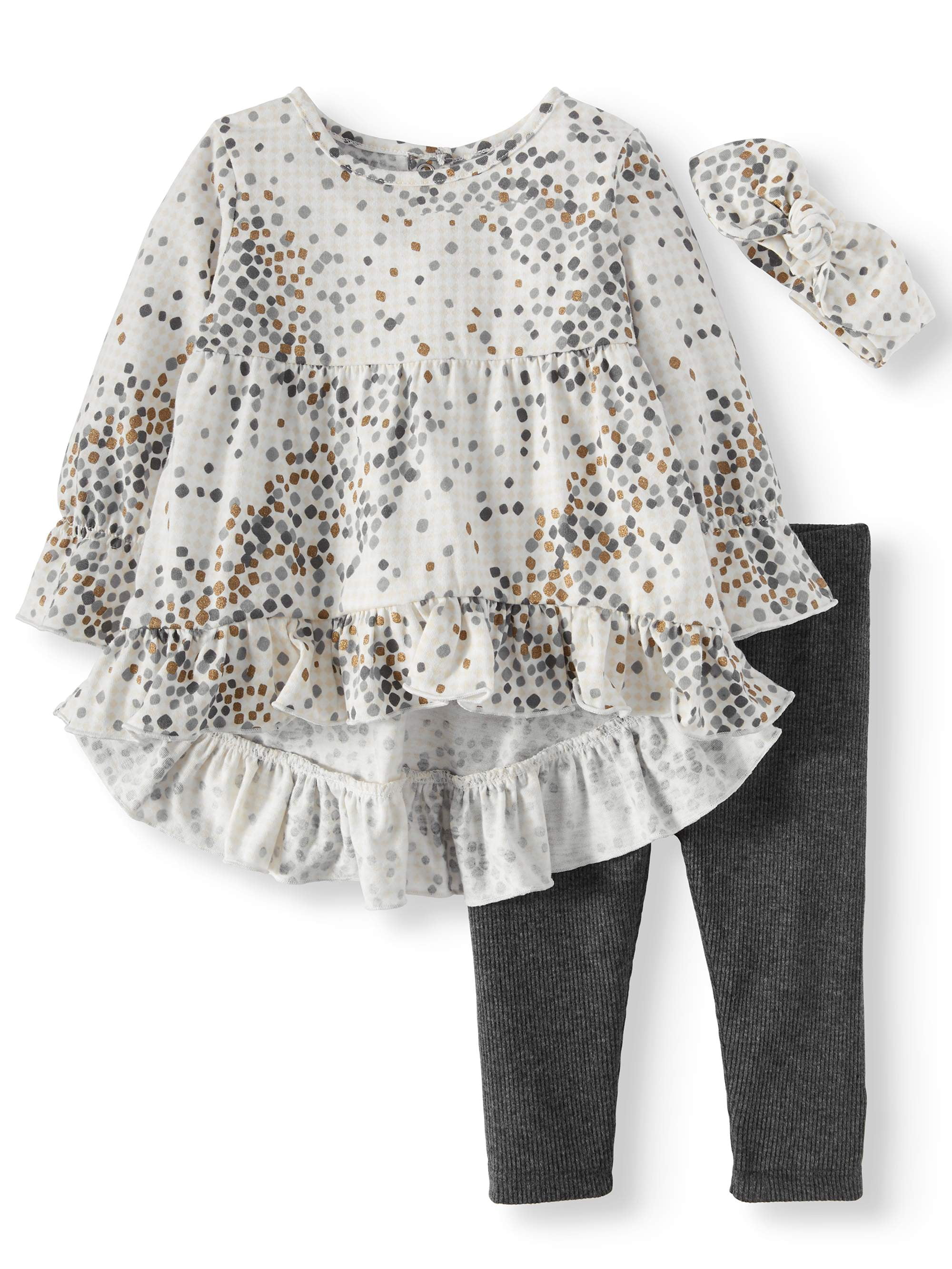 HiLo Ruffle Tunic, Leggings & Headband, 3pc Outfit Set (Baby Girls