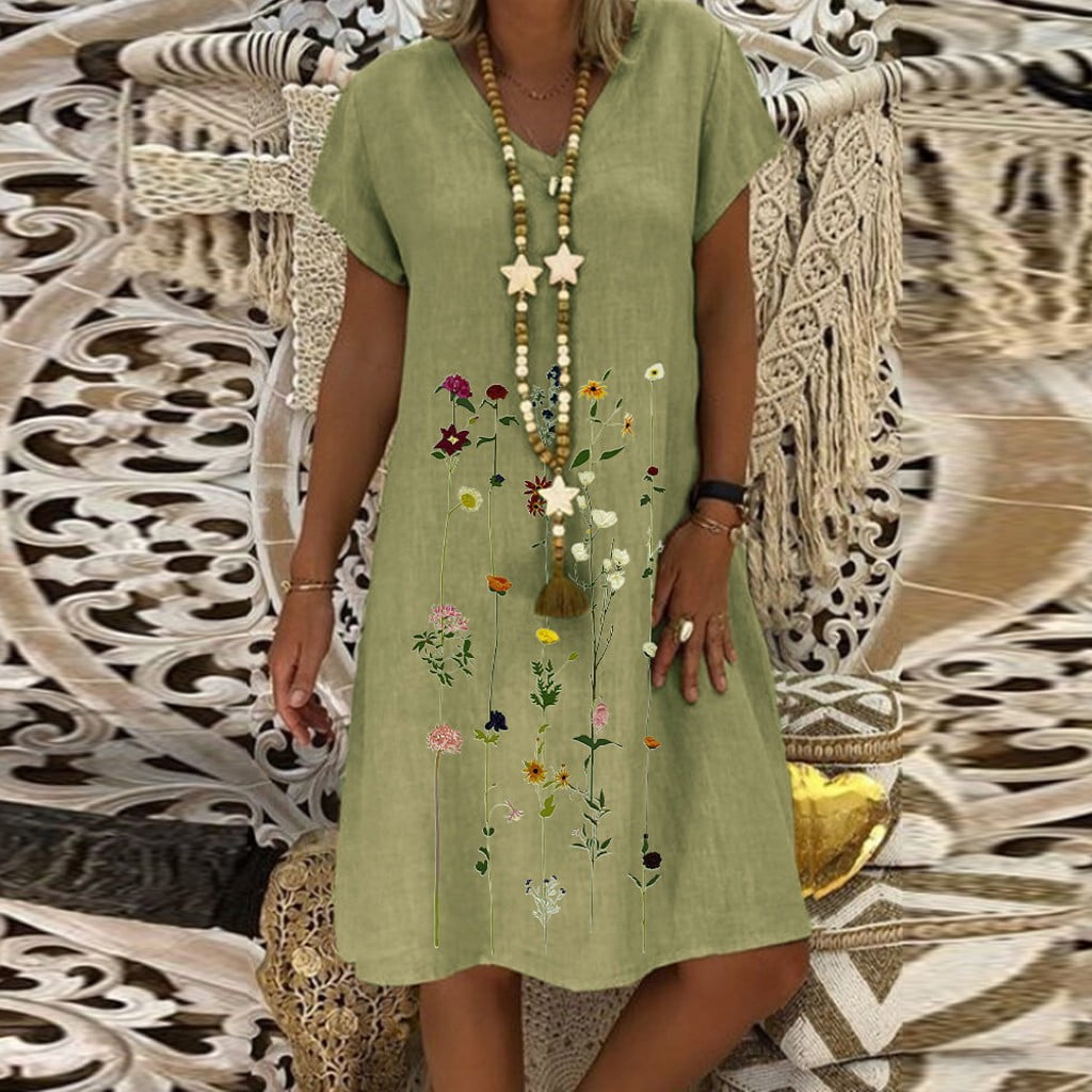 V-Neck Casual Short Dress 