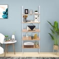 thumbnail image 3 of KAAYEE 5-Shelf Wood Modern Bookcase, Open Wall Mount Ladder Bookshelf with Industrial Metal Frame,Walnut, 3 of 6