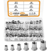 VIGRUE 205PCS 304 Stainless Steel Rivet Nut Assort Set Flat Head Threaded Rivetnut Insert Nutserts Assortment Kit(M3| M4| M5| M6| M8| M10)