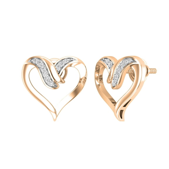 Dazzlingrock Collection Round White Diamond Heart Screwback Stud Earrings for Women (0.08 ctw, Color I-J, Clarity I1-I2) in 18K Rose Gold