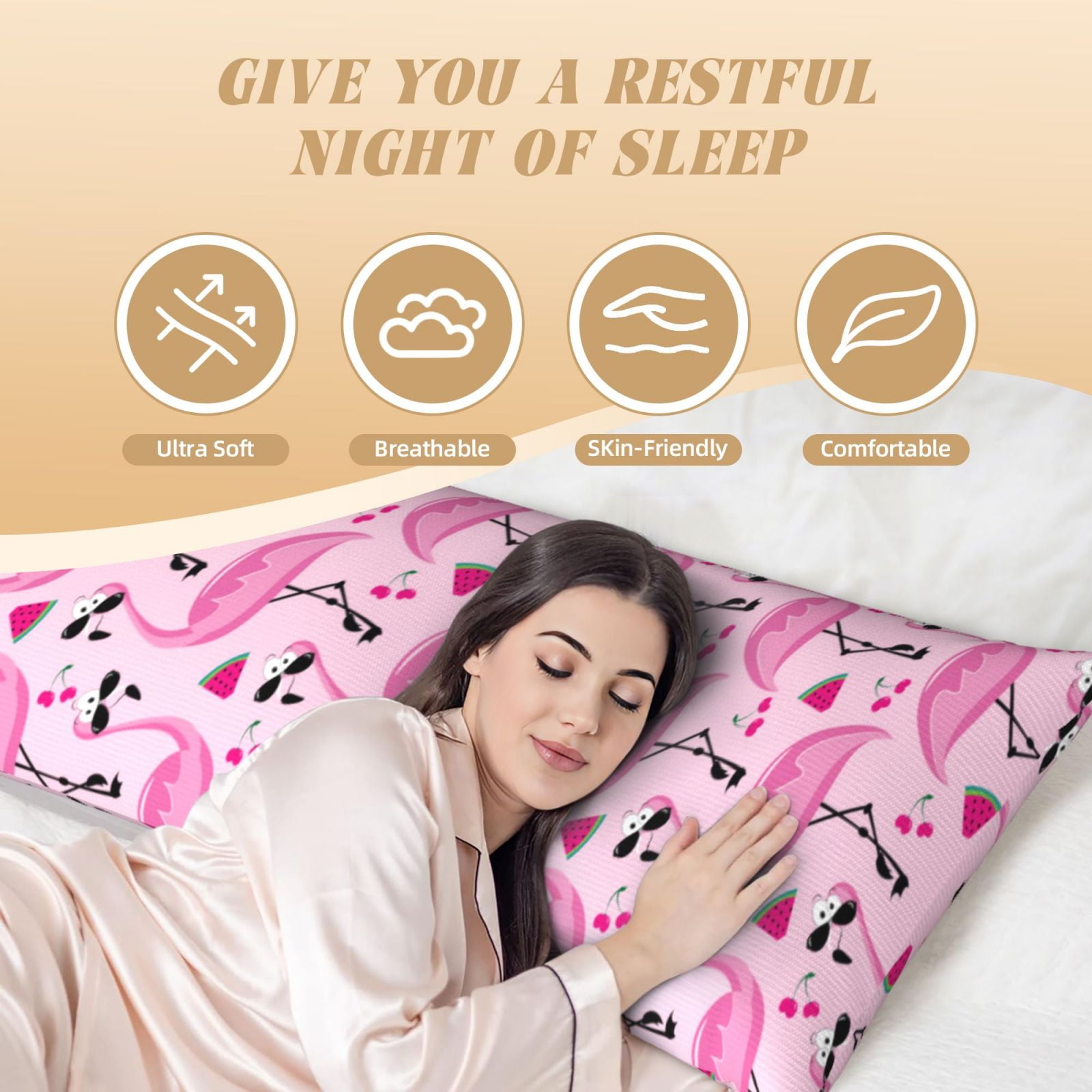 Naloa Cool Flamingos Super Soft 20x60 Body Pillow Case,Long Side Hidden Zipper（PILLOWS ARE NOT INCLUDED）