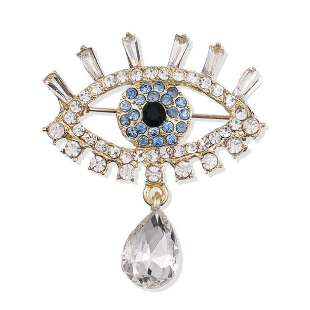 EeaseMX Broche de aleación con forma de ojo y gota de agua, exquisito broche de solapa de diamante, ramillete, broche para el pecho, joyería, accesorios de vestuario