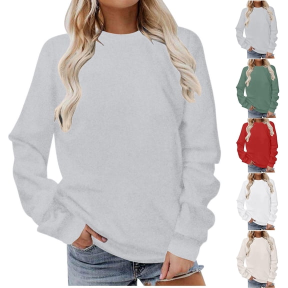 Goodtrade8 Womens Sweatshirts Fleece Lightweight Crew Neck Plain Long Sleeve Winter Tops for Women