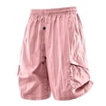 thumbnail image 7 of Athletic Cargo Shorts Mens Knee Length Long Shorts Casual Summer Loose Fit Bermuda Shorts Elastic Waist Drawstring Pants with Pockets Pink M, 7 of 7