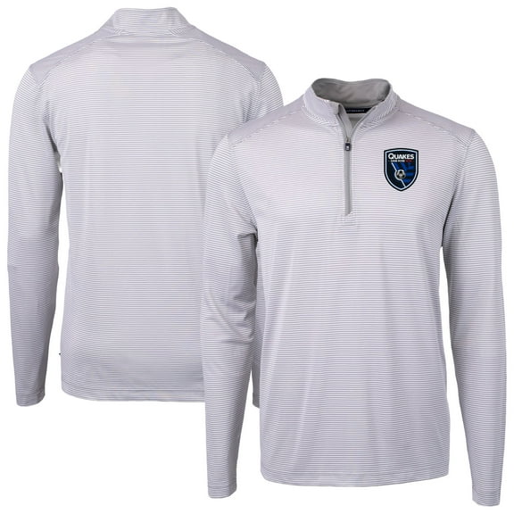 Men's-Cutter & Buck  Gray San Jose Earthquakes Virtue Eco Pique Micro Stripe Recycled Quarter-Zip Top