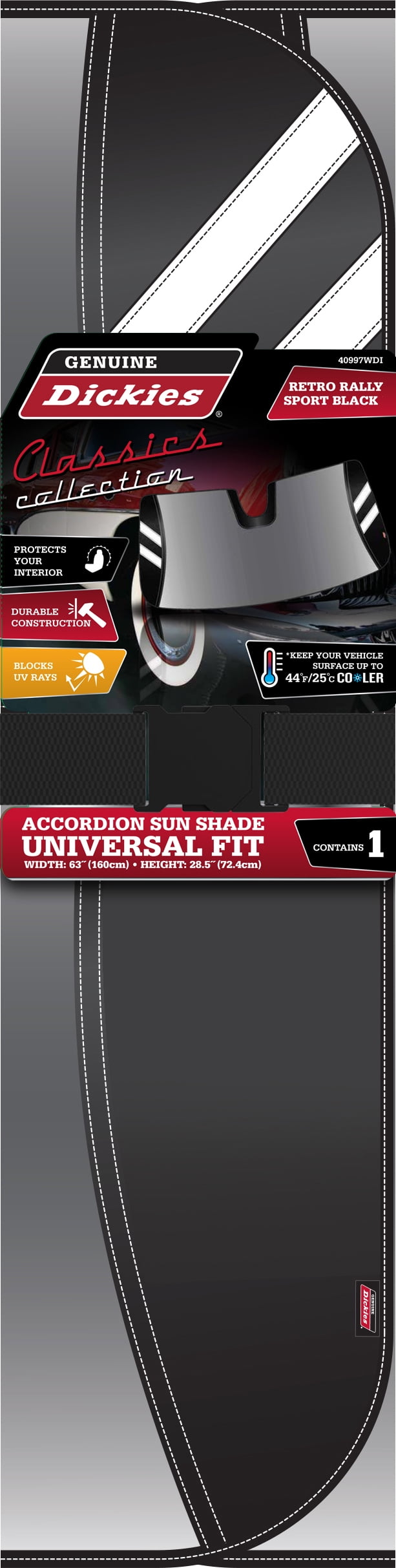 Genuine Dickies Classics Retro Rally Sport Accordion Auto Sunshade, Black