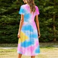 thumbnail image 6 of Lopecy-Sta Dresses for Women Short Sleeve Round Neck Tie Dye Print A Line Midi Dress Casual Summer Beach Vacation Dress, 6 of 6