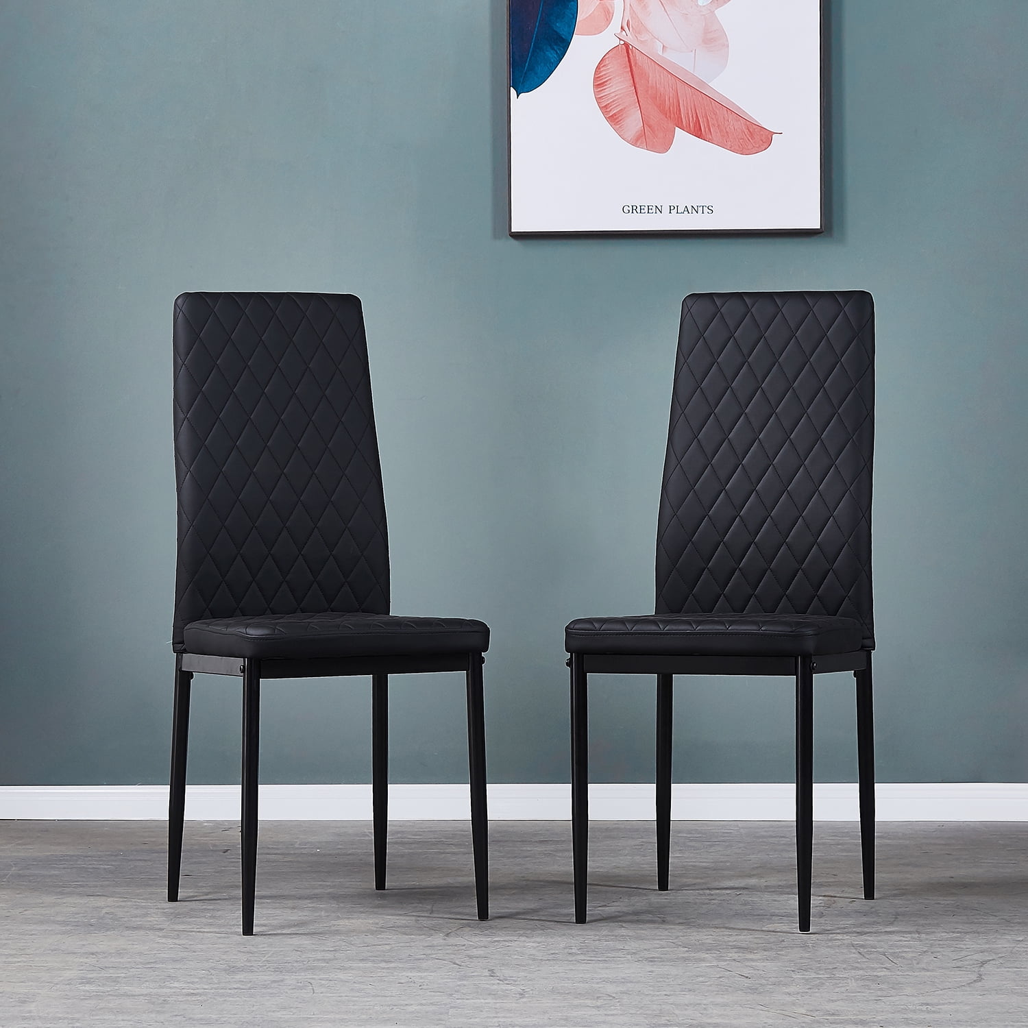 Kadyn Dining Chair Set of 4, Modern Leather Seat Kitchen Chairs, High Back Dining Side Chairs with Metal Legs for Living Room, Black Kadyn Dining Chair Set of 4, Modern Leather Seat Kitchen Chairs, High Back Dining Side Chairs with Metal Legs for Living Room, Black