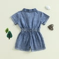 thumbnail image 3 of Fancifize Toddler Baby Girl Summer Outfits Short Sleeve Denim Romper Jumpsuit Short Jean Overalls Button Down Jumpsuit 1-4T, 3 of 9