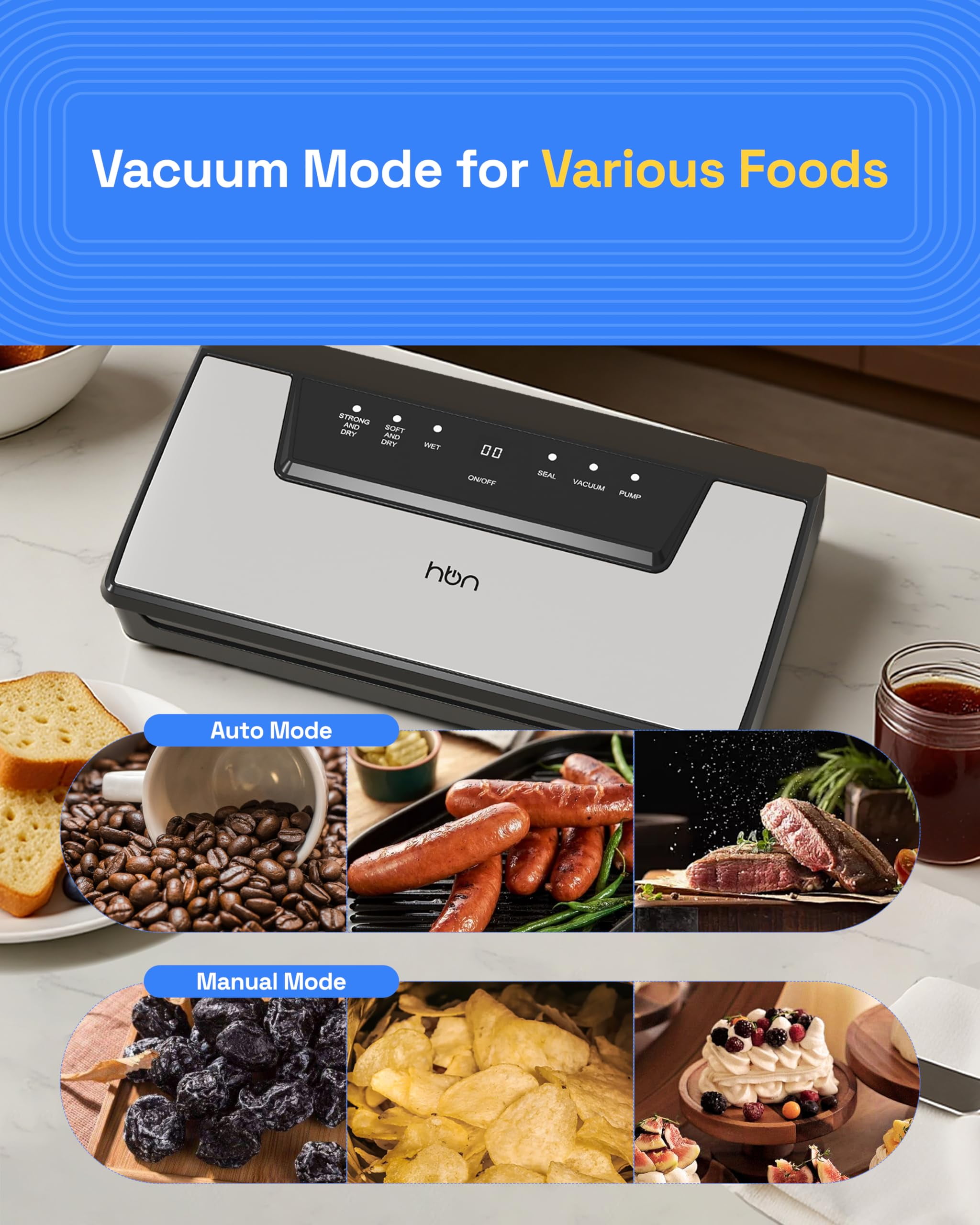 HBN Vacuum Sealer Machine, 80Kpa Automatic Vacuum Sealer Built-in Cutter & Bag Storage,Food Storage Vacuum Sealer with 1 Bag Roll & 20 Bags