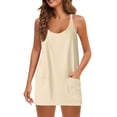 thumbnail image 2 of Athletic Dress Womens Sresses Summer Sleeveless Spaghetti Straps Simple Solid Color dress with shorts underneath womens athletic dress Summer Dresses 01-Beige 3XL, 2 of 5