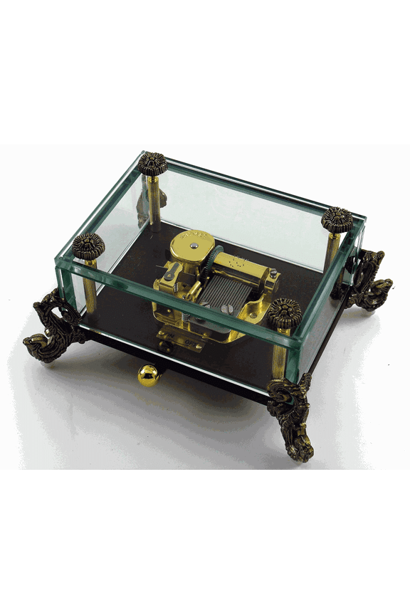 Alluring 18 Note Crystal Music Box With Detailed Dragon Feet, Music Selection - Are You Lonesome Tonight