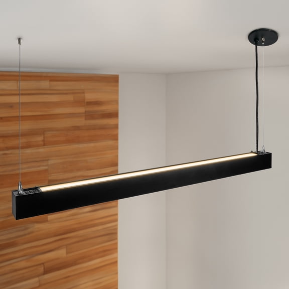 Maxxima 4 ft. LED Black Linear Up / Down Light Fixture, 3 CCT 3500K-5000K, 6000 Lumens, Adjustable Light Output, Suspension Pendant Mounting