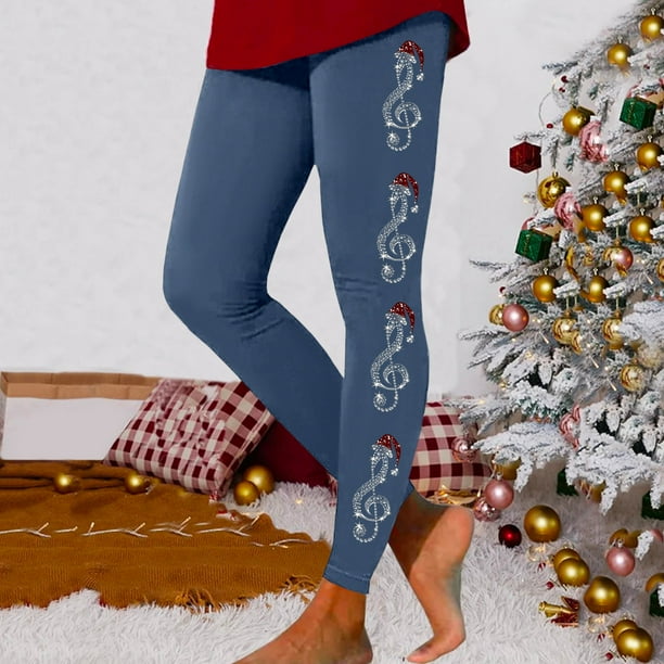 MKLEKYY Leggings push up para mujer, leggings casuales para entrenamiento, pantalones con estampado navideño de triple bloque de color, leggings elásticos suaves