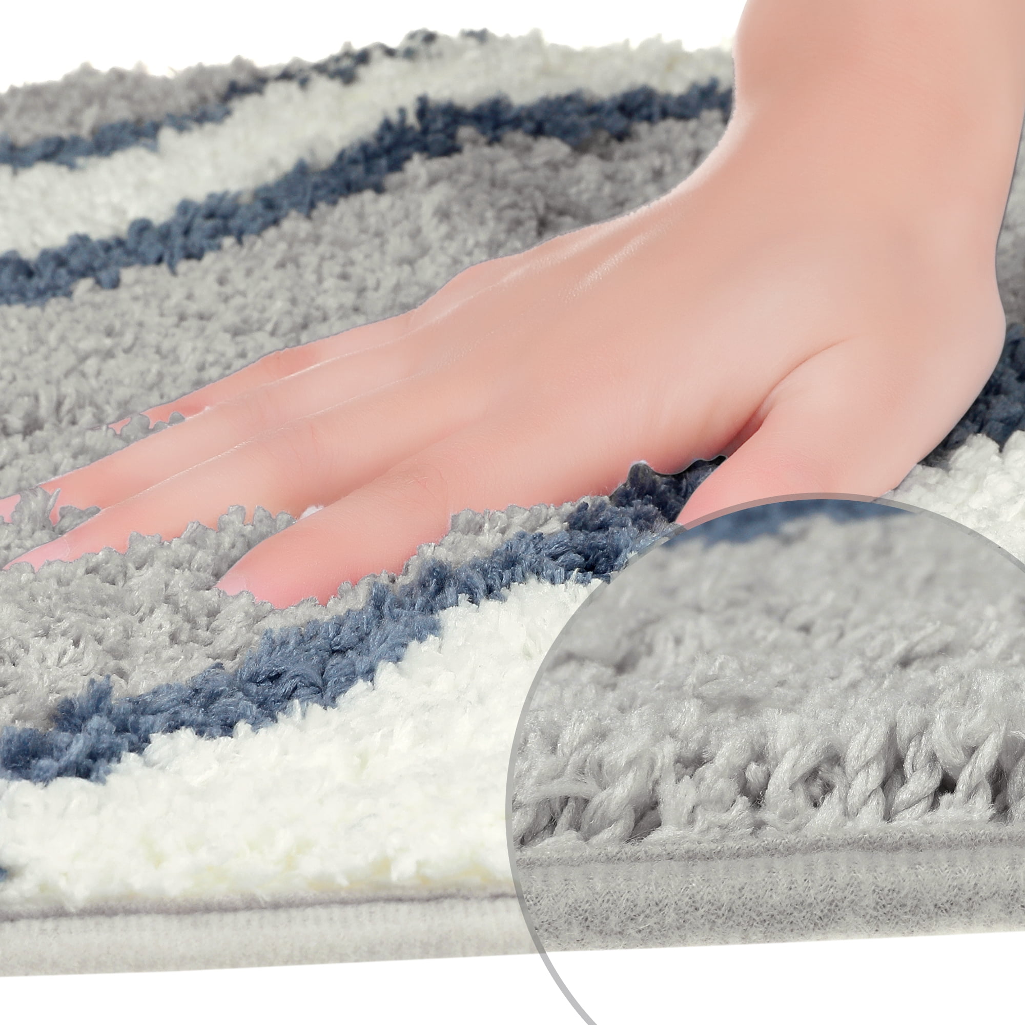 Unique Bargains Wavy Stripes Bathroom Rug Mat Absorbent Bath Rugs Non-Slip Multicolor 16" x 24"