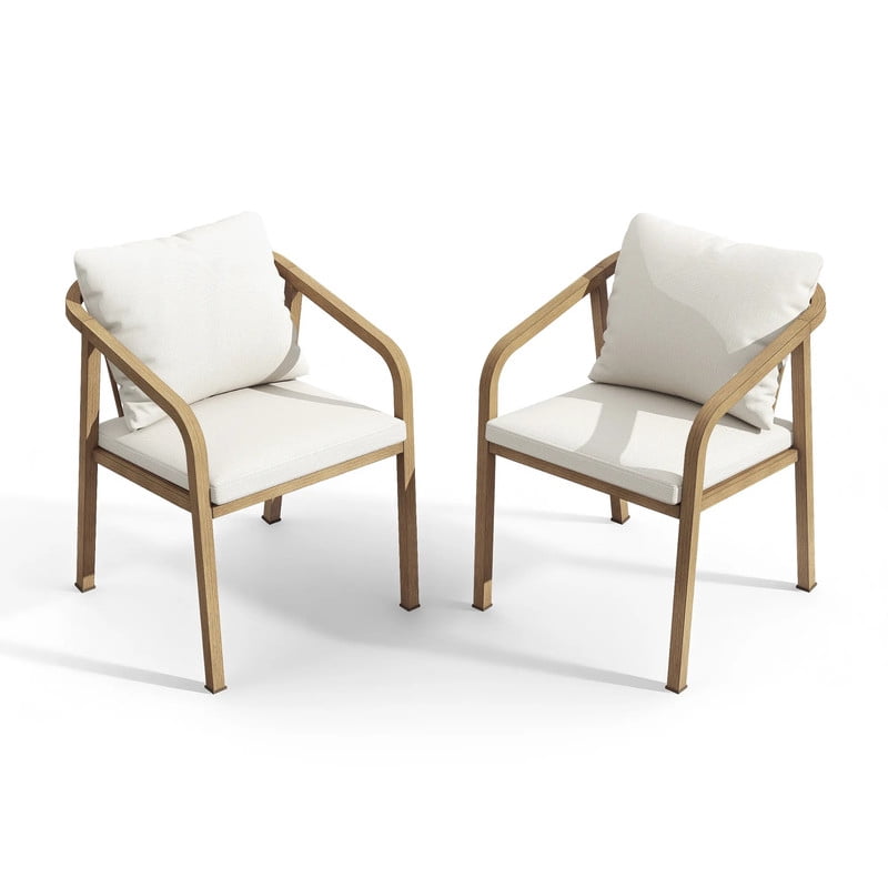 2-Piece Outdoor Aluminum Dining Chairs, Patio Fixed 4-Leg Dining Chair Set of 2 with Cushions, Armchair Kitchen Side Chairs
