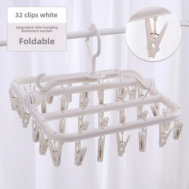 32-Clips Side-Mounted Plastic Drying Rack & Organizer for Underwear, Socks - Multifunctional Space-Saving Storage Solution for Home, Dormitory - Export-Quality Indoor Tidy Tool (Milkshake White)